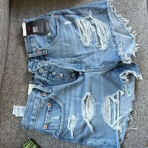 Levi's Blue Distressed Jean Shorts